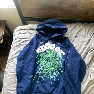 Blue Hoodie with Green Web Design